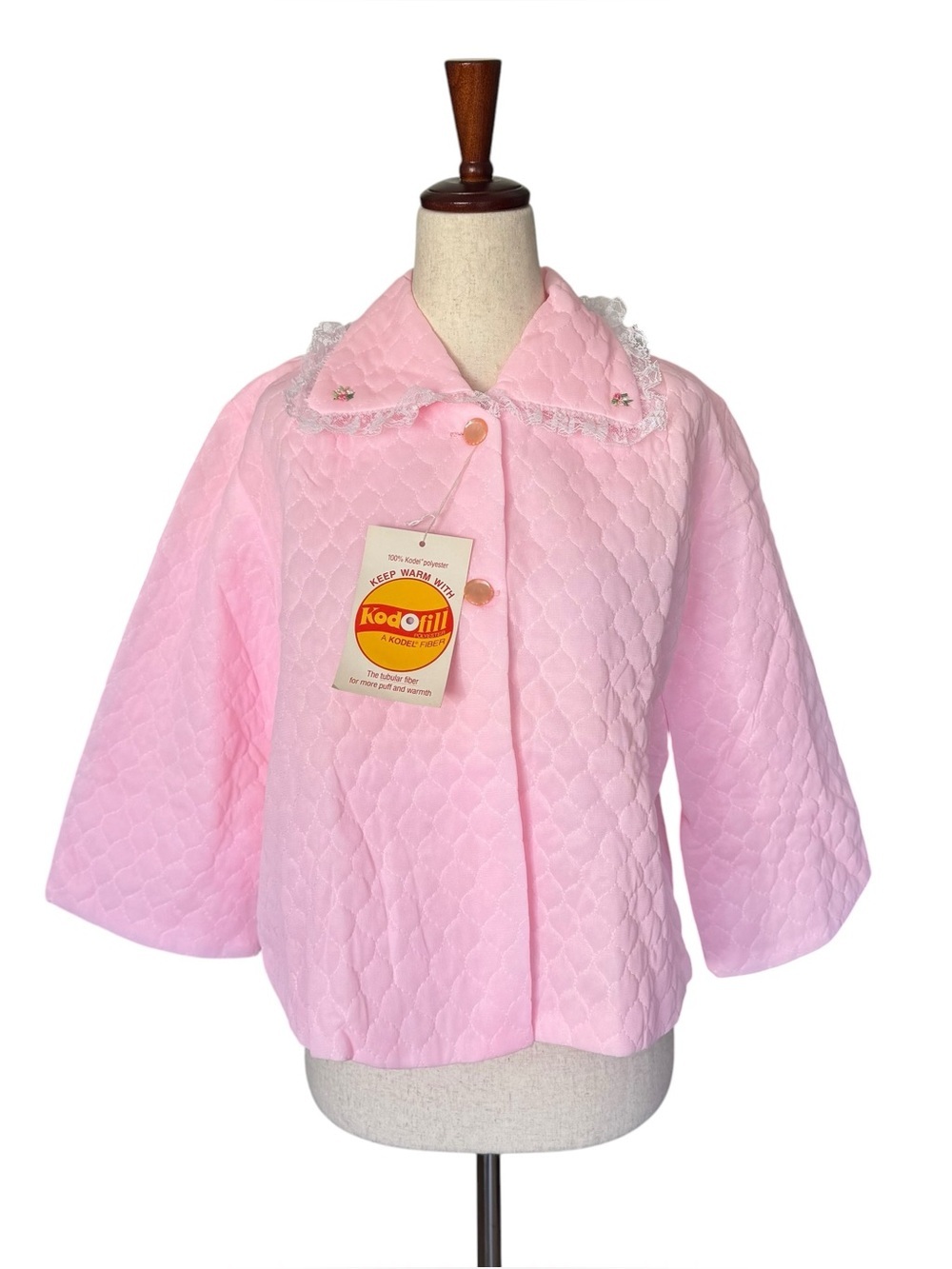 Vintage 60s/70s JC Penny Pink Quilted Bed Jacket Lingerie Pegnoir NWT Small